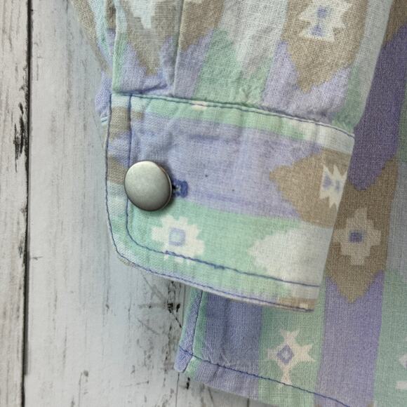 VTG Seppe Blue/Purple Aztec Western Southwest Metal Button Down Shirt Size Small - Picture 4 of 14